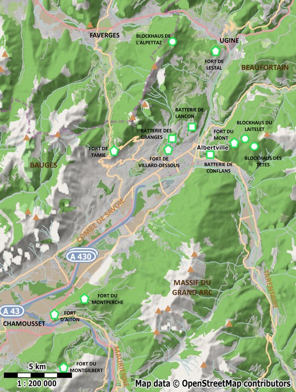 Positions fortifiées autour d'Albertville-Created using Maperitive